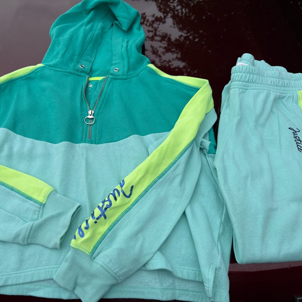 Justice Teal and Neon Green Hoodie Set
